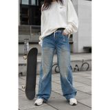 BECRED UNISEX Mavi Yıkamalı İp Kemer Detaylı Baggy Jean