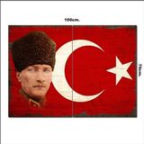 Bedeko Ahşap Tablo Atatürk Türk Bayrağı Tarz 70*100Cm