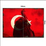 Bedeko Ahşap Tablo Bayrak Ve Yalnız Kurt Desenli 70*100Cm