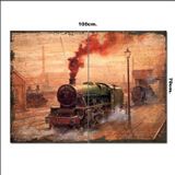 Bedeko Ahşap Tablo Eski Kara Tren Resim Şekilli 70*100Cm