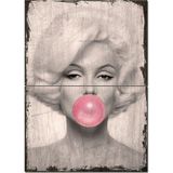 Bedeko Ahşap Tablo Eski Pembe Sakızlı Marilyn Monroe Görseli Hediyelik Mdf Tablo