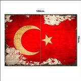 Bedeko Ahşap Tablo Eski Zeminde Türk Bayrağı Desenli 70*100Cm