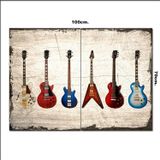 Bedeko Ahşap Tablo Eskitilmiş Elektro Gitar Resimleri 70*100Cm