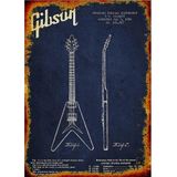 Bedeko Ahşap Tablo Gibson Fly Kasa Gitar Patenti Hediyelik Ahşap Tablo