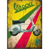 Bedeko Ahşap Tablo Renkli Zeminde Vespa Hediyelik Ahşap Tablo