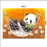 Bedeko Ahşap Tablo Sevimli Panda Ve Hamak Keyfi Tarz 70*100Cm