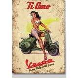 Bedeko Ahşap Tablo Vespa Motorsiklet - 18 x 27 - Çok Renkli