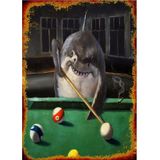 Bedeko Bilardo Oynayan Köpekbalığı Tasarım Ahşap Tablo