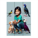 Bedeko Kız Ve Hayvanlar Tasarım 9 Parça Puzzle Tablo