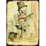 Bedeko Mandolin Çalan İskelet Hediyelik Ahşap Tablo