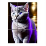 Bedeko Mavi Gözlü Gri Kedi Mdf 9 Parça Puzzle Tablo