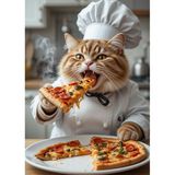 Bedeko Pizza Ustası Kedi Ahşap Tablo - 50 x 70 cm