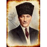Bedeko Retro Atatürk Posteri Desenli Ahşap Tablo