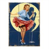Bedeko Şarki Söyleyen Pin Up Kadın 9 Parça Puzzle Tablo