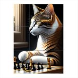 Bedeko Satranç Oynayan Kedi Tasarım 9 Parça Puzzle Tablo