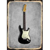 Bedeko Siyah Fender Gitar Desenli Ahşap Tablo
