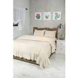 Bedinn Naturel Fırfırlı Takımı Çift Kişilik Vintage 220x240 cm Yatak Örtüsü