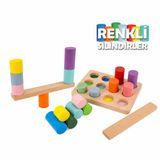 Bee smart Renkli Ahşap Silindir Denge ve Eşleştirme Oyunu +2 Yaş – 12 Parça