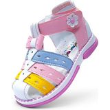 Beebron Ortopedik Kız Bebek ve Çocuk Sandaleti Gök Kuşağı Serisi GKU2404b Beyaz Pembe Mavi 24 - Beyaz - Pembe - Mavi