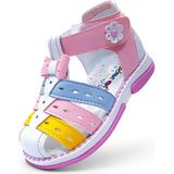 Beebron Ortopedik Kız Bebek ve Çocuk Sandaleti Gök Kuşağı Serisi GKU2404b Beyaz Pembe Mavi 25 - Beyaz - Pembe - Mavi