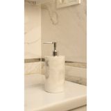 BeeCandleHome Beyaz Mermer Desenli Sıvı Sabunluk - Dekoratif Minimal El Yapımı Sabunluk - Lüks Sıvı Sabun Dispenseri - Gümüş Renk Pompa