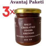 Beechocolate 3'lü Beechocolate Çikolatalı Fındık Kreması Rafine Şekersiz Glutensiz -Ballı - 600 gr
