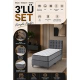 Beehanem Bengü Açık Gri Tek Kişilik Baby Face Kumaş Baza + Yatak + Başlık Seti Geniş Kullanım Alanlı [3'lü Set] - Gri - Krem - 90 x 190 cm