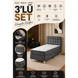 Beehanem Bengü Antrasit Tek Kişilik Baza + Başlık + Yatak Seti Sandıklı Ortopedik Modern Konfor Premium [3'lü Set] - Antrasit Gri - 100 x 200 cm