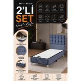 Beehanem Bengü Indigo Tek Kişilik Sandıklı Baza Başlık Takımı 2'li Set Depolama Alanlı Modern Tasarım - Lacivert - 100 x 200 cm