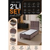 Beehanem Bengü Kahverengi Tek Kişilik Sandıklı Baby Face Kumaş Baza Başlık Takımı 2'li Set Depolama Alanlı - Koyu Kahverengi - 120 x 200 cm