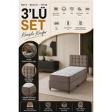 Beehanem Bengü Keten Kahverengi Tek Kişilik Baza + Yatak + Başlık Seti Sandıklı Depolama Alanlı [3'lü Set] - Kahverengi - Bej - 120 x 200 cm