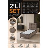 Beehanem Bengü Keten Kahverengi Tek Kişilik Sandıklı Baza Başlık Takımı 2'li Set Depolama Alanlı - Kahverengi - Bej - 90 x 190 cm