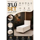 Beehanem Bengü Krem Tek Kişilik Baza + Yatak + Başlık Seti Sandıklı Depolamalı Geniş Hacimli Yatak [3'lü Set] - Krem - Kahverengi - 100 x 200 cm