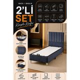 Beehanem Ezgi Indigo Tek Kişilik Baby Face Kumaş Baza Başlık Takımı Sandıklı Depolama Alanlı 2'li Set - Lacivert - 120 x 200 cm