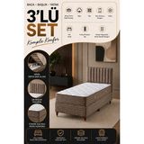 Beehanem Ezgi Kahverengi Baza Başlık Yatak Seti Geniş Tek Kişilik Sandıklı Ortopedik Depolama Alanlı 3'lü Set - Kahverengi - Bej - 90 x 190 cm