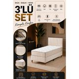 Beehanem Ezgi Krem Baza Başlık Yatak Seti Tek Kişilik Sandıklı Ortopedik Depolama Alanlı 3'lü Set - Krem - Kahverengi - 100 x 200 cm