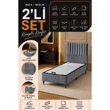 Beehanem Ezgi Tek Kişilik Gri Kumaş Kaplı Baby Face Baza Başlık Takımı Sandıklı Depolama Alanlı 2'li Set - Gri - Krem - 100 x 200 cm