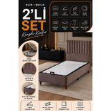Beehanem Ezgi Tek Kişilik Kahverengi Baby Face Kumaş Baza Başlık Takımı Sandıklı Depolama Alanlı 2'li Set - Koyu Kahverengi - 100 x 200 cm