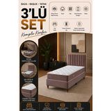 Beehanem Ezgi Tek Kişilik Kahverengi Baza Başlık Yatak Seti Tek Kişilik Sandıklı Depolama Alanlı Ortopedik 3'lü Set - Koyu Kahverengi - 90 x 190 cm