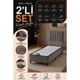 Beehanem Ezgi Tek Kişilik Keten Kahverengi Baza Başlık Takımı Sandıklı Depolama Alanlı Keten Kumaş 2'li Set - Kahverengi - Bej - 120 x 200 cm