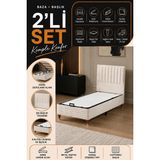 Beehanem Ezgi Tek Kişilik Krem Baza Başlık Takımı Sandıklı Depolama Alanlı Keten Kumaş Ortopedik 2'li Set - Krem - Kahverengi - 90 x 190 cm