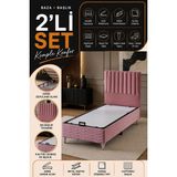 Beehanem Ezgi Tek Kişilik Pembe Genç Odası Baza Başlık Takımı Sandıklı Depolama Alanlı Kumaş 2'li Set - 100 x 200 cm