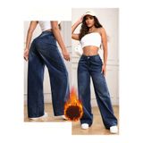 beeke adel Kadın 90's Kar Yıkama Koyu Mavi Likralı Süper Yüksek Bel Salaş Jeans Palazzo Kot Pantolon