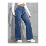 beeke Astrid Kadın 90's Kar Yıkama Mavi Likralı Süper Yüksek Bel Salaş Jeans Palazzo Kot Pantolon