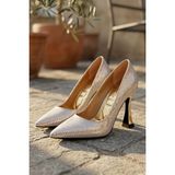 Beelle Shoe Pixel Gold Kadın Rahat Topuklu Parlak Yeni Moda Tarz Şık Işıltılı Ayakkabı Stiletto - Gold - Altın