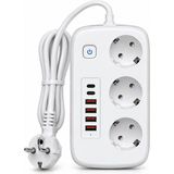 Beemen 2500W 3'lü Topraklı Uzatma Priz 4 USB 2 Type-C Pd 1,8 Metre Kablo LF-6688 - Beyaz