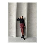 BEES JEANS Bordo Yırtmaçlı Düğmeli Pensli Mevsimlik Uzun Deri Etek BORDO-M
