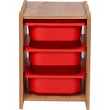 Bees Store 18MM Mdf Ceviz Çocuk Odası Dolabı, Kırmızı Çekmeceli 3’lü Düzenleyici Ünitesi 35X45X60 - Ceviz - Kırmızı