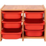 Bees Store 18MM Mdf Ceviz Çocuk Odası Dolabı, Kırmızı Çekmeceli 6’lı Düzenleyici Ünitesi 75X45X60 - Ceviz - Kırmızı