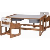 Bees Store Montessori 2 Kişilik Masa Sandalye Takımı, 18MM Ceviz-Beyaz Mdf, Gri Çekmeceli, Çift Kişilik Aktivite Masası - 88 x 63 x 43 cm - Ceviz - Gri